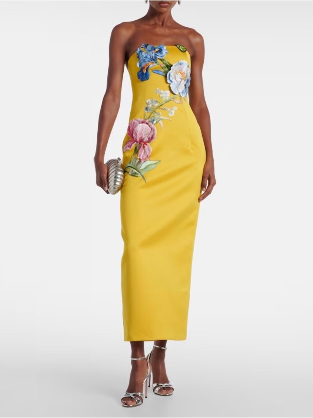 Leo Lin Rayna Mustard Floral AppliquéEmbroidered Strapless MaxiDress AU8/US4 NWT